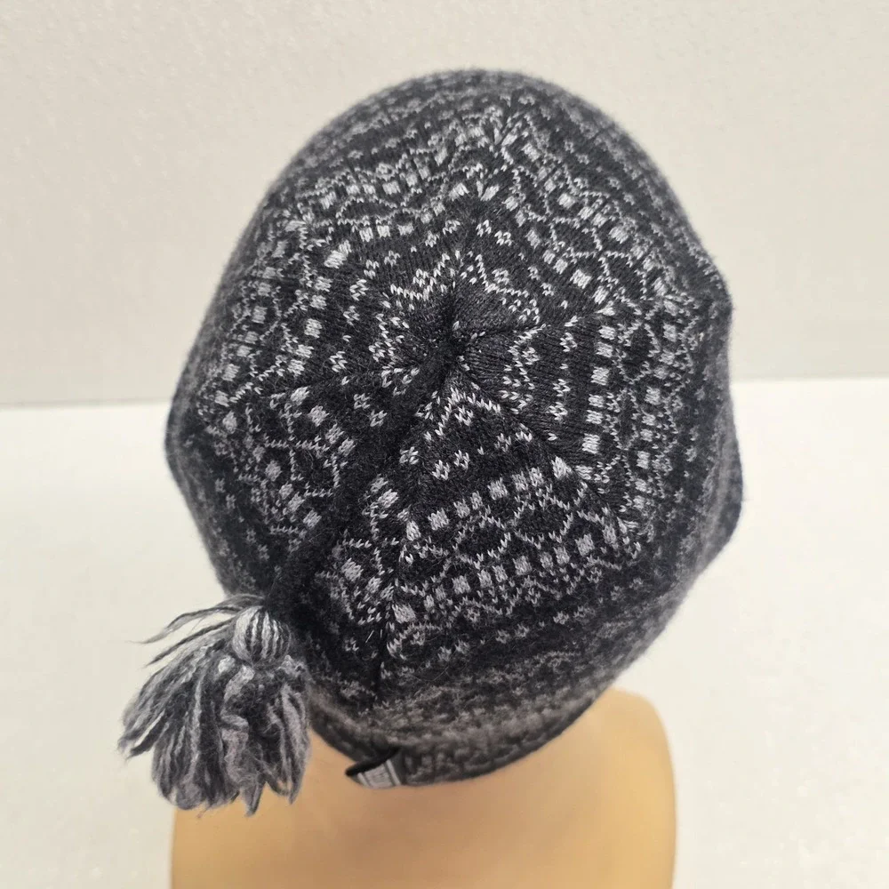 Turtle Fur Merino Wool Fair Isle Beanie Hat Black & Gray - Made in Canada